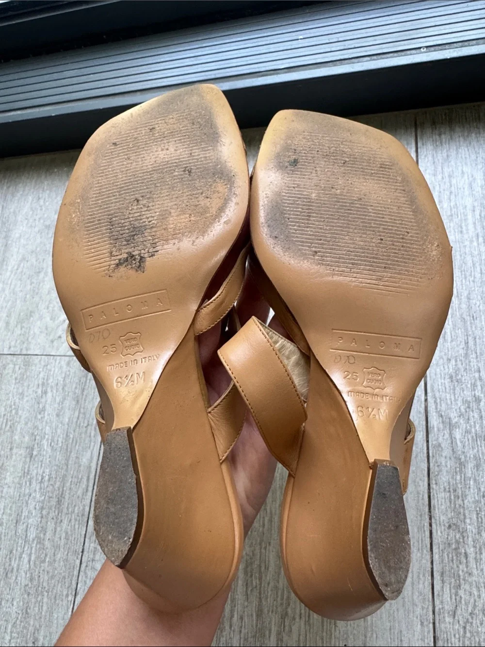 Paloma Tan Leather Crisscross Slide Sandals Made in Italy Vintage 6.5 Heels